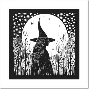 Linocut Witch Posters and Art